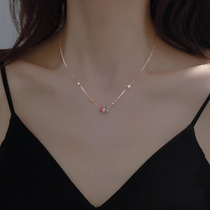 Colorful Zircon Pendant Necklace Copper Plated Small Waist Circular Ring Elegant Chic Jewelry For Women