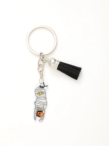 Halloween acrylic keychain with black tassel and mummy pumpkin character charm details