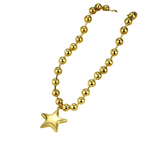 Polished gold stainless steel bead chain necklace with a large 3D star pendant