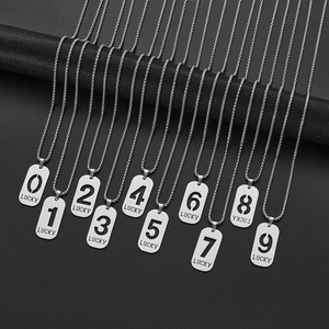 Lucky 0-9 number pendants on polished stainless steel long chain necklaces set