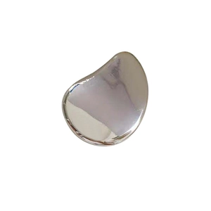 Modern metallic silver irregular pebble phone grip with a reflective mirror finish