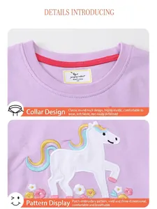 T-shirt lavande pour filles avec applique licorne colorée et broderie fleurie