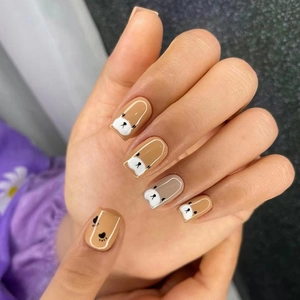 Süße Cartoon Bär Pfotenabdruck Aufpressnägel Künstliche Nägel Quadratisch Rund Glänzend Falsche Nägel Für Mädchen Frauen Mit Kleber