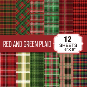 12 Sheets Christmas Red Green Plaid Scrapbook Paper 6x6 Inch Checkered Pattern Background Material Paper DIY Crafting