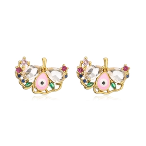 Exquisite gold-plated butterfly devil's eye stud earrings with colorful zircon and enamel