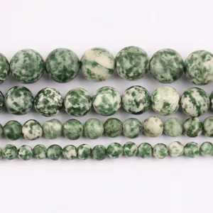 Perles rondes en pierre verte tachetée en quatre tailles pour la création de bijoux DIY