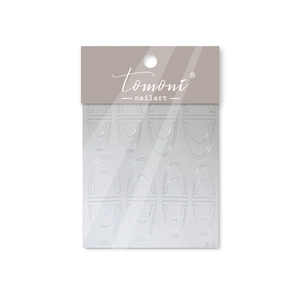 Detailed view of F-8 white geometric arch pattern nail art stickers in brand packaging