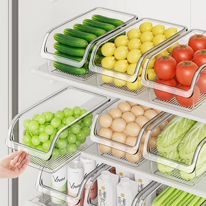 Refrigerator Storage Box Transparent PET Plastic Food Grade Stackable Kitchen Organizer Bin For Fruits Eggs Vegetables