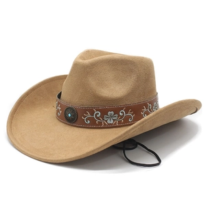 Cappello Da Cowboy Occidentale Scamosciato Feltro Fascia Ricamata Etnica Turchese Tesa Larga Retro Jazz Per Uomini Donne
