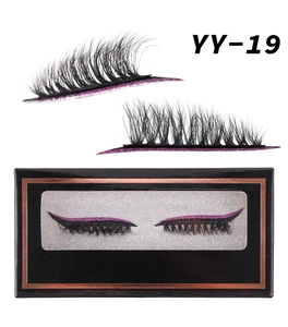 Detailed view of YY-19 false eyelashes set with purple glitter eyeliner and black lashes
