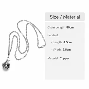 Detailed size specifications for the 80cm silver hollow aroma pendant necklace in copper