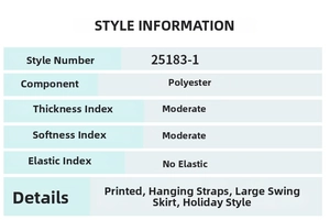 Detailed size and material chart for floral halter beach dress in 100% polyester