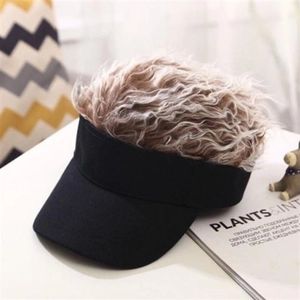 Funny novelty baseball cap with integrated brown wig hair and black brim for hip hop style