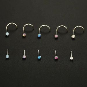 10er-Set Opal-Nasenstecker aus 316L Edelstahl in L-Form und mit geradem Stab-Design