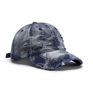 Distressed Blue Denim Baseballkappe für Damen und Herren im klassischen Sechs-Panel-Design