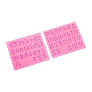 Pink silicone alphabet mold set with uppercase and lowercase letters for cake decorating