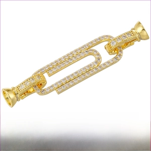 Macro shot of 18K gold plated brass paperclip clasp with micro zircon inlay details