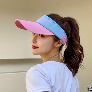 Outdoor sun visor hat for golf in pink and sky blue contrast design with HAT letter print