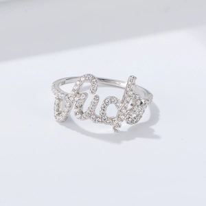 Minimalist S925 sterling silver letter ring with micro-pave cubic zirconia crystals
