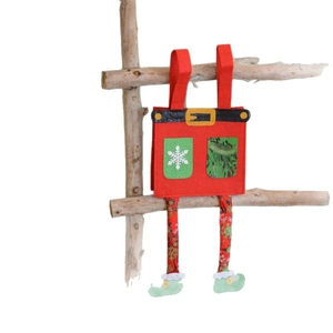 Christmas felt gift bag with Santa Claus belt and striped elf legs for holiday decor
