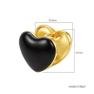 Elegant gold-plated heart hoop earrings with black enamel finish and dimensional design