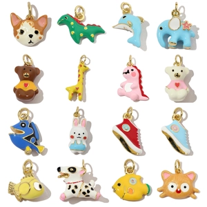 Cartoon Animal Sneaker Charms Pendants Copper Enamel Colorful Oil Dripped For Necklace Earrings DIY Jewelry Making