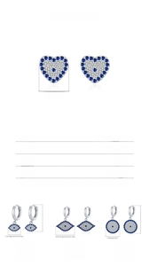 Detailed size specifications for S925 sterling silver evil eye earrings with blue zircon