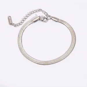 Minimalist Flat Snake Chain Bracelet Stainless Steel Waterproof Hypoallergenic Adjustable High End Jewelry For Women