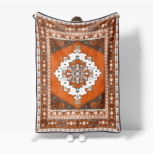 Detailed view of extra-large flannel blanket with Southwestern style ethnic pattern