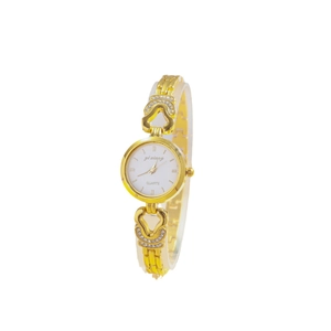 Elegant gold quartz watch for women with rhinestone heart hollow strap and white dial