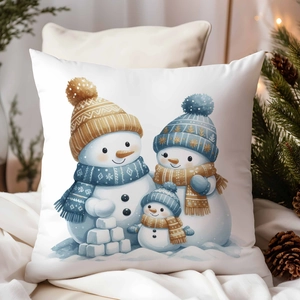 Housse de coussin bonhomme de neige doré sur fond blanc avec décoration de Noël chic