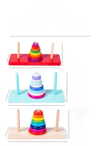 Comparaison détaillée de trois tailles de puzzle Tour de Hanoï en bois avec dimensions