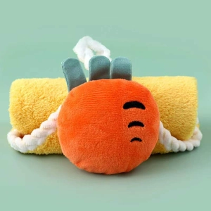 Hanging coral fleece hand towel with cute orange cartoon carrot design and soft texture