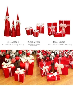 Set da 3 pezzi di scatole regalo e alberi di Natale bianchi e rossi per vetrine