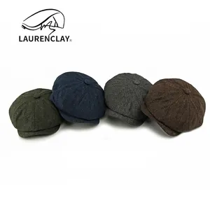 Classic herringbone wool newsboy caps for men and women in four vintage retro colors