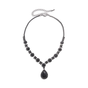 Gothic style necklace set with black pear-shaped teardrop pendant and crystal stars