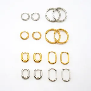 Geometric Hoop Earrings Stainless Steel Textured Snake Bone Pattern Minimalist Vintage French Fashionable Jewelry For Women