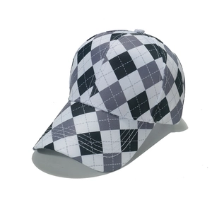 Classic baseball cap featuring a black and white geometric diamond pattern with a curved brim