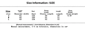 Size guide table for women's knitted sweater with detailed bust and length measurements
