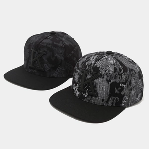 Close-up of 3D letter K embroidery and street style typography on snapback hats