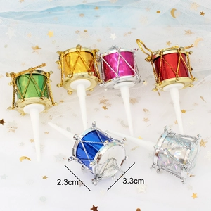 Set of 6 colorful mini drum cake toppers with 2.3cm and 3.3cm size dimensions