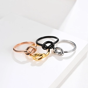 Minimalist knot design stainless steel rings set in rose gold, gold, black and silver finishes