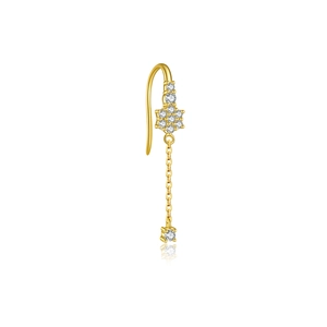 Minimalist S925 silver golden tassel chain earrings with floral zircon pendant on white background