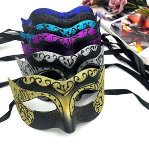 Lace masquerade half-face masks with glitter finish for party props in multiple colors