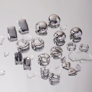 Polished silver stainless steel earrings in heart and geometric shapes with water drops