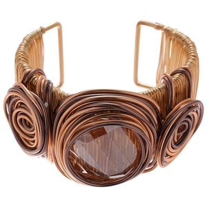 Bracelet manchette torsadé fait main avec un grand cristal brun de style vintage