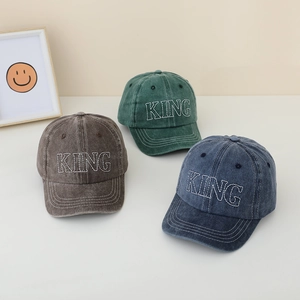 Casquettes de baseball vintage en coton délavé pour enfants avec broderie KING en 3 tons