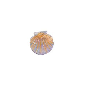 Elegant shell-shaped acetic acid hair claw with gold accents in a pearlescent purple finish
