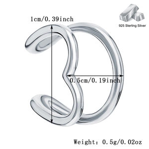 Detailed size chart for S925 sterling silver geometric ear cuff showing dimensions and weight