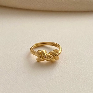 Minimalist 925 sterling silver gold knotted open ring with adjustable twisted rope design